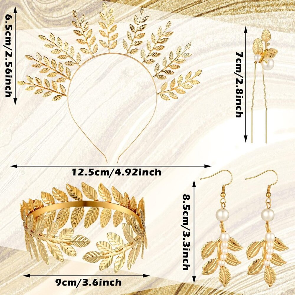 15 Pieces Greek Goddess Costume Accessories Women Toga Golden Leaves Bridal Crow - Picture 3 of 7